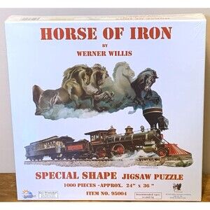 Horse Of Iron 1000 Piece Jigsaw Puzzle Steam Train Special Shape 24" X 36"